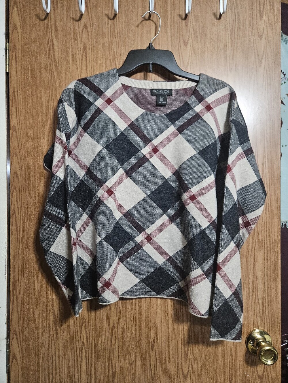 Rachel Zoe Plaid Long Sleeve Knit Sweater Blair Preppy Cozy Size Small!